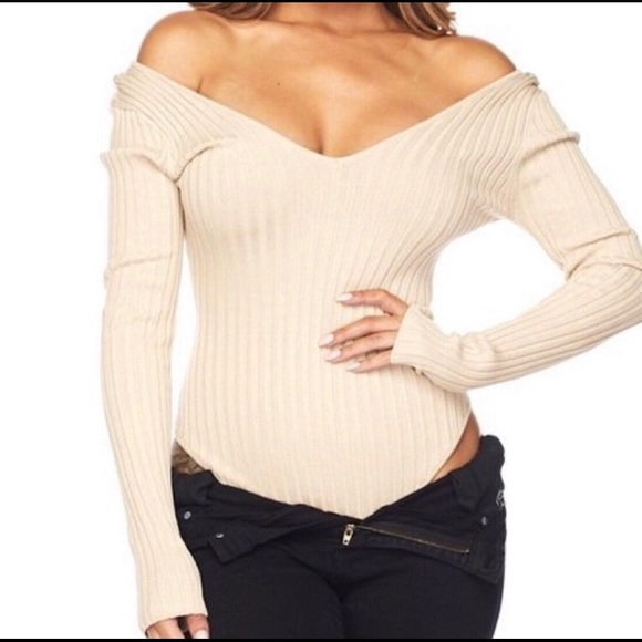 Beige on or off shoulder bodysuit - Picture 4 of 4